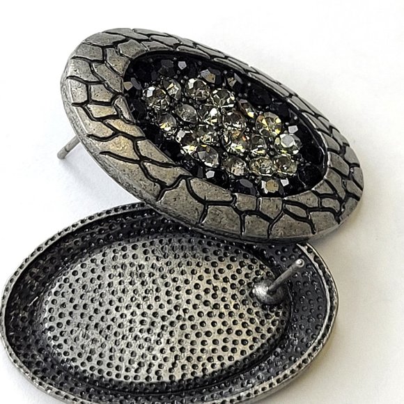 Grey and Black Oval Earrings with Rhinestones - Picture 4 of 10